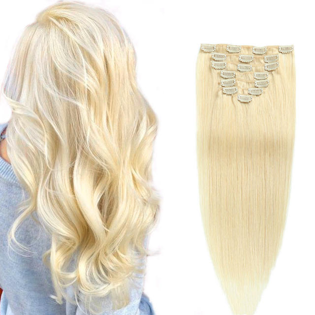 8Pcs Per Set Clip in Human Hair Wig Silky Straight Hair Extension PQ#60A