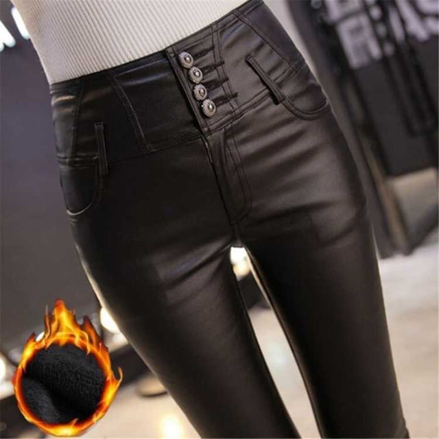 Sexy PU Hight Waist Trousers Skinny Faux Leather Pants for Women PQ4916