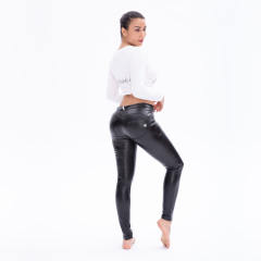 Sexy Mid Waist PU Trousers Steampunk Faux Leather Pants Women PQANZ-2MWSMBL