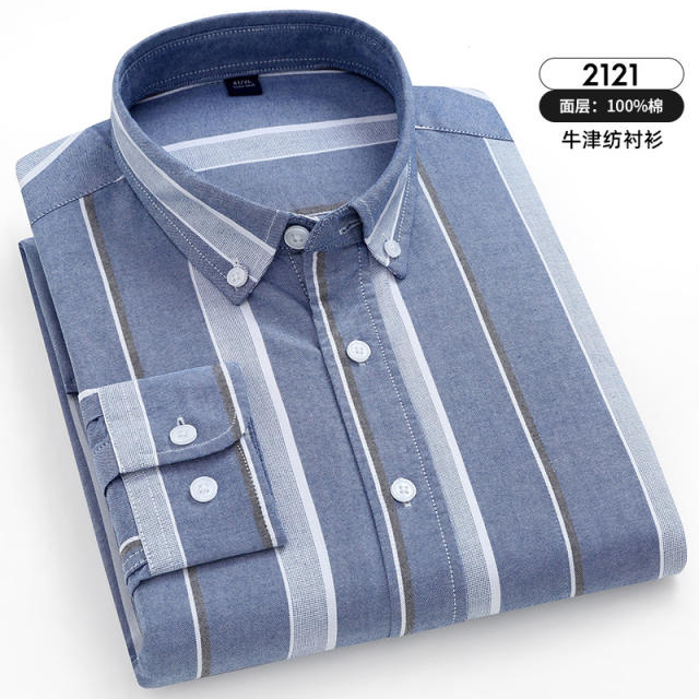 Business Casual Shirt Thick Stripes Shirt For Men Long Sleeve Cotton Tops PQ2116