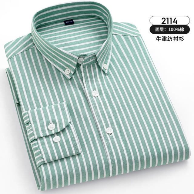 Blue Pinstripe Shirt For Men Business Casual Shirt Long Sleeve Cotton PQNJF1811