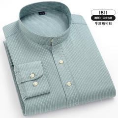 White Pinstripe Shirt For Men Business Casual Shirt Long Sleeve Cotton PQNJF1808