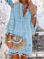 Blue Tassel Summer Dress Fashion Beach Dresses For Women PQ4700B