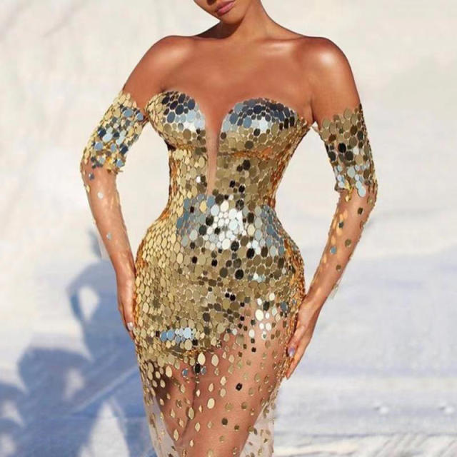 Sexy Off Shoulder Club Dresses For Women Fashion Sequin Party Dress PQ8129