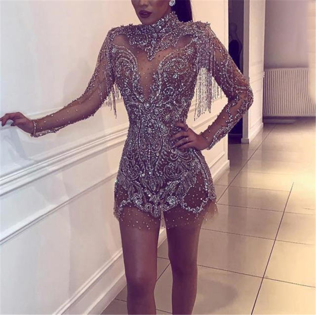 Fashion Sequin Mini Dress For Women Sexy Tassel Club Dresses PQ2073