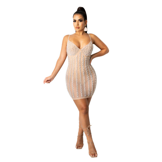 Apricot Sexy Sequin Mini Dresses Women Fashion Party Dress PQ8955B