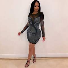 Silver Rhinestone Mini Dress Sexy Bodycon Dresses For Women PQ8943B