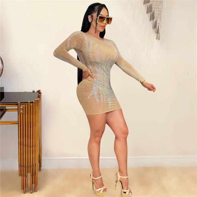 Black Sexy Mini Dresses Women Fashion Rhinestone Nightclub Dress PQ2192A
