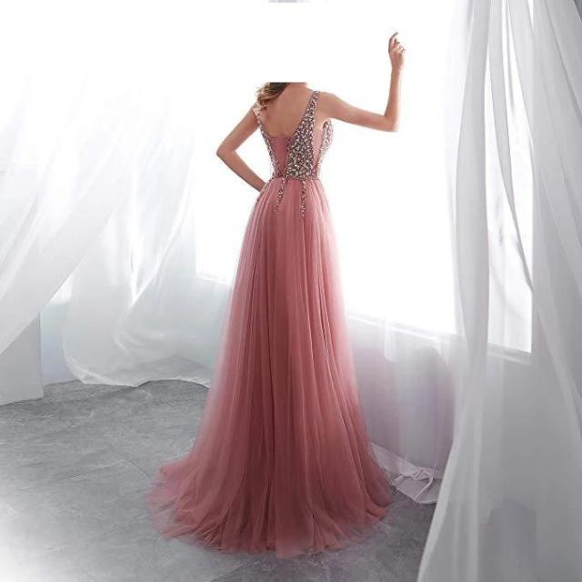 Pink Sequin Evening Party Dresses Sexy Women High Split Prom Dress PQYQ019