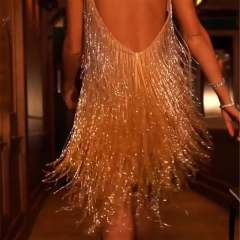 Women Fashion Deep V-neck Club Dresses Sexy Tassel Clubwear PQ2041