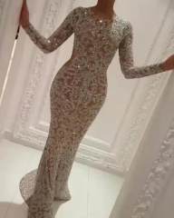 Grey Sexy Sequin Prom Dress Women Lace Evening Dresses PQ2043B