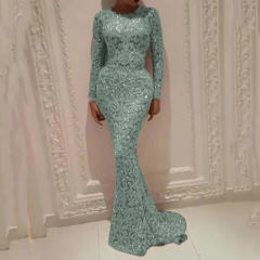 Grey Sexy Sequin Prom Dress Women Lace Evening Dresses PQ2043B