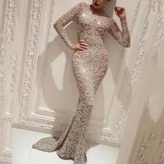 Grey Sexy Sequin Prom Dress Women Lace Evening Dresses PQ2043B