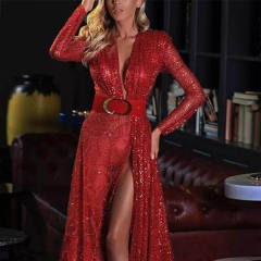 Women Elegant Sequin Evening Dresses Sexy Floor Length Cocktail Dress PQ8707