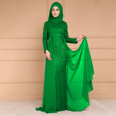 Elegant Muslim Dress Women Fashion Sequin Middle Eastern National Dresses PQ1409