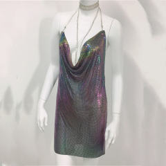 Silver Sequin Night Clubwear Women Sexy Backless Mini Dress PQ0141B