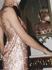 Silver Sequin Backless Sexy Dresses For Women Halter Mini Dress PQ0156B