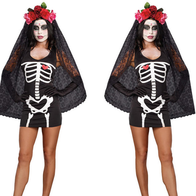 Horror Skeleton Costume Halloween Ghost Uniform Cosplay Dresses PQ808A