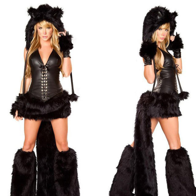 Winter Faux Fur Cat Carnival Uniform Sexy Cosplay Animal Costume PQ80356