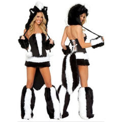 Sexy Cosplay Animal Costume Faux Fur Skunk Carnival Fancy Dress PQ80640