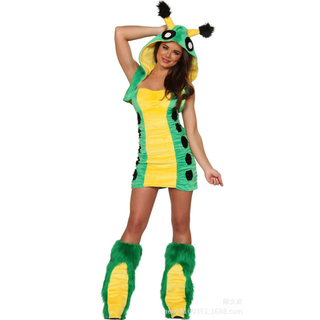 Faux Fur Caterpillar Carnival Uniform Fairy Tale Cosplay Animal Costume PQ80640