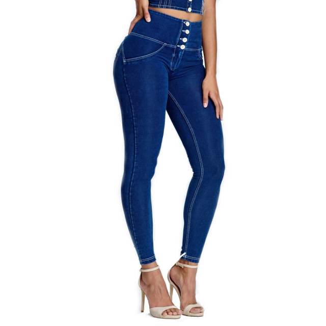 Original Factory Quality Light Blue Front Button Hight Waist Jeans PQANZ-28HWWD-B