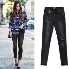 Black Hight Waist Ripped Jeans For Women Skiny Denim Pants PQTOP219