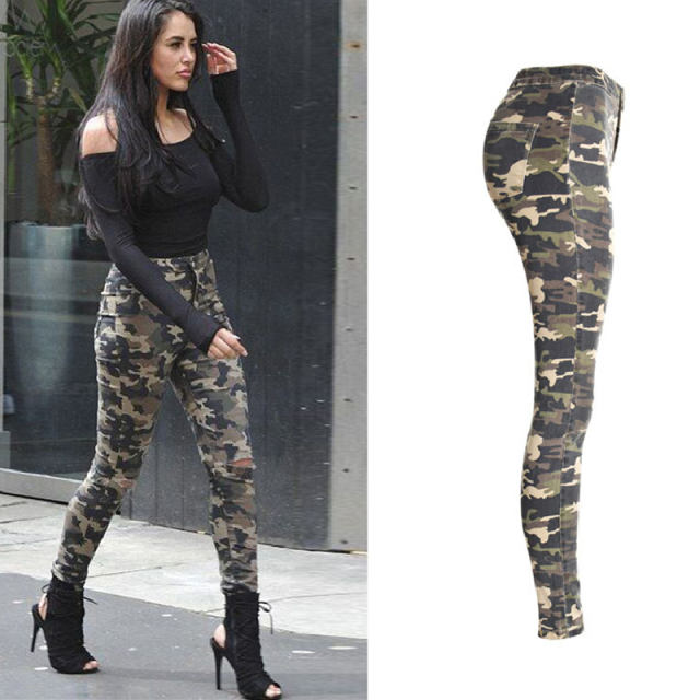 Camouflage Slim Hight Waist Jeans For Women Skinny Denim Pants PQTOP116