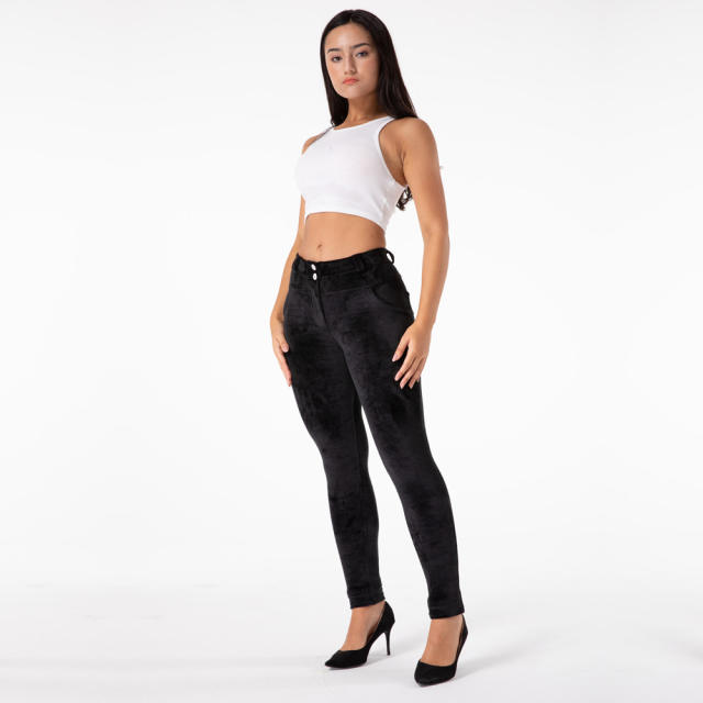 Original Factory Quality Black Velvet  Hight Waist Jeans PQANZ-51051