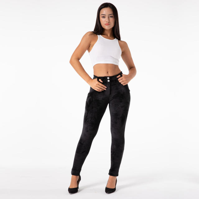 Original Factory Quality Black Velvet  Hight Waist Jeans PQANZ-51051