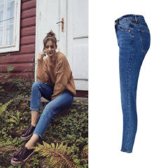 Blue Pencil Denim Pants Hight Waist SkinnyJeans Women PQTOP326