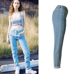 Blue Pencil Denim Pants Hight Waist Fashion Jeans Women PQTOPAM05