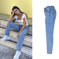 Blue Pencil Denim Pants Hight Waist Irregular Jeans Women PQTOP341