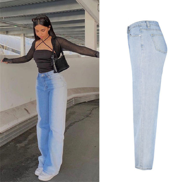 Gradient Denim Pants Hight Waist Loose Jeans For Women PQTOP6694