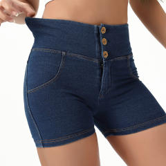 Dark Blue High Waist Fitness Wear For Women Bubble Butt Shorts PQF121A