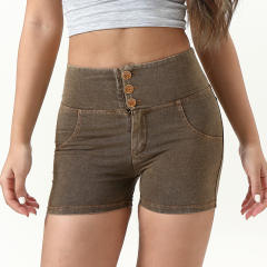 Dark Blue High Waist Fitness Wear For Women Bubble Butt Shorts PQF121A