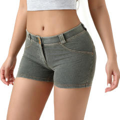Brown Mid Waist Bubble Butt Shorts Fitness Wear For Women PQF033E