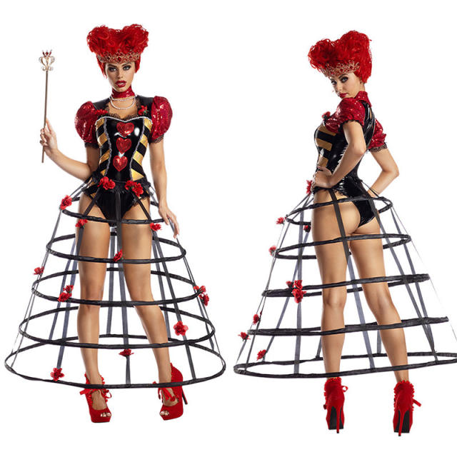 Red Heart Princess Costume Peach Heart Queen Cosplay Birdcage Dress PQ0011
