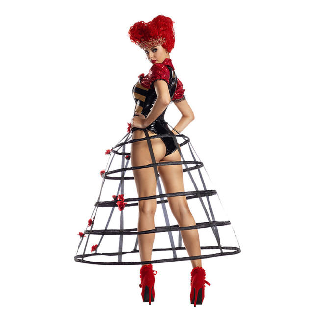Red Heart Princess Costume Peach Heart Queen Cosplay Birdcage Dress PQ0011