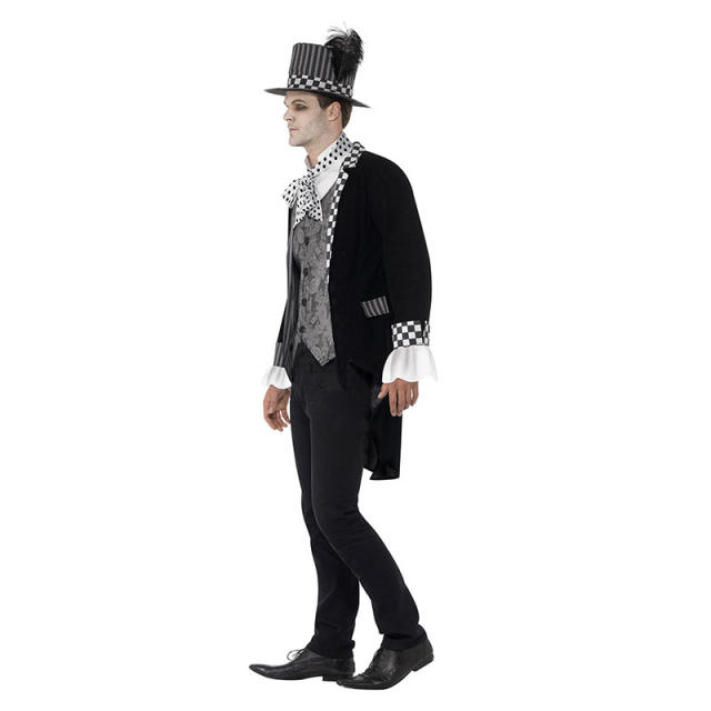 Men Mad Hatter Magician Uniform Alice in Wonderland Costume PQ008
