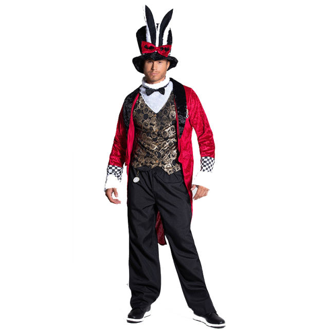 Men Bunny Cosplay Outfits Alice in Wonderland Magician Costume PQA001B