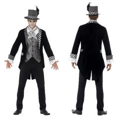 Men Mad Hatter Magician Uniform Alice in Wonderland Costume PQ008