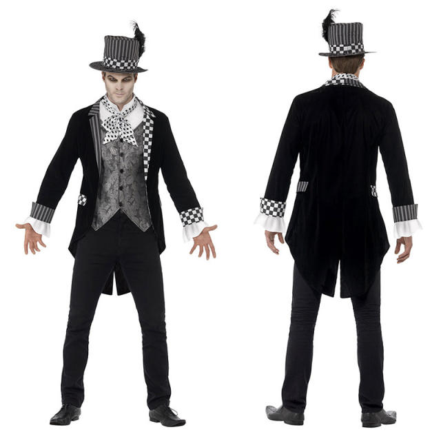 Men Mad Hatter Magician Uniform Alice in Wonderland Costume PQ008