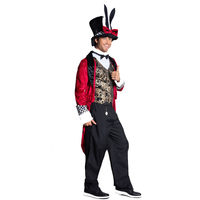 Men Bunny Cosplay Outfits Alice in Wonderland Magician Costume PQA001B