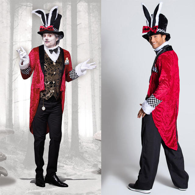 Men Bunny Cosplay Outfits Alice in Wonderland Magician Costume PQA001B