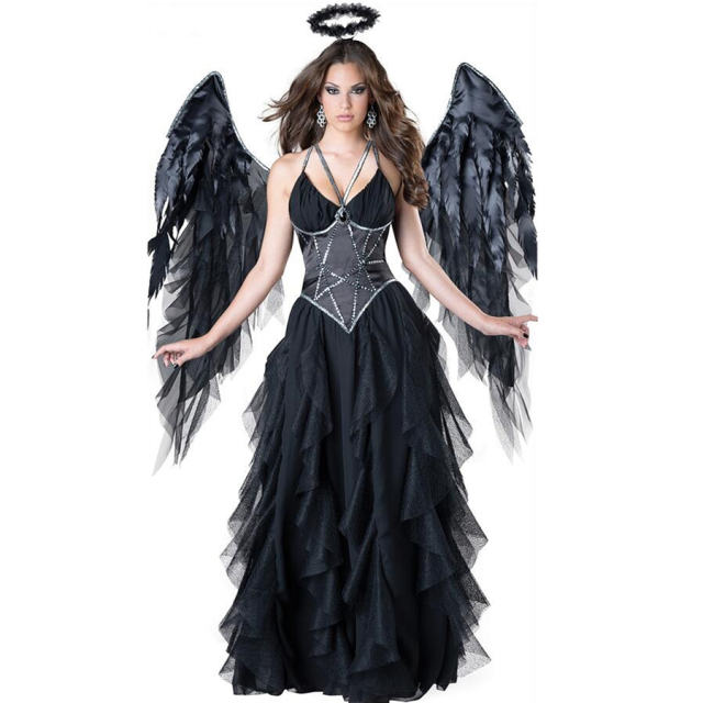 Black Angel Costume For Women Devil Cosplay Fancy Dress PQMR9038