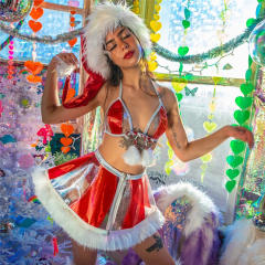 Women Santa Costume Laser Christmas Uniform Xmas Fancy Dresses PQ971951B
