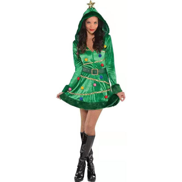 Christmas Tree Costume Women Santa Uniform Xmas Fancy Dress PQ6588