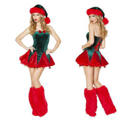 Green Christmas Costume Santa Fancy Dresses Sexy Xmas Uniform PQ972011