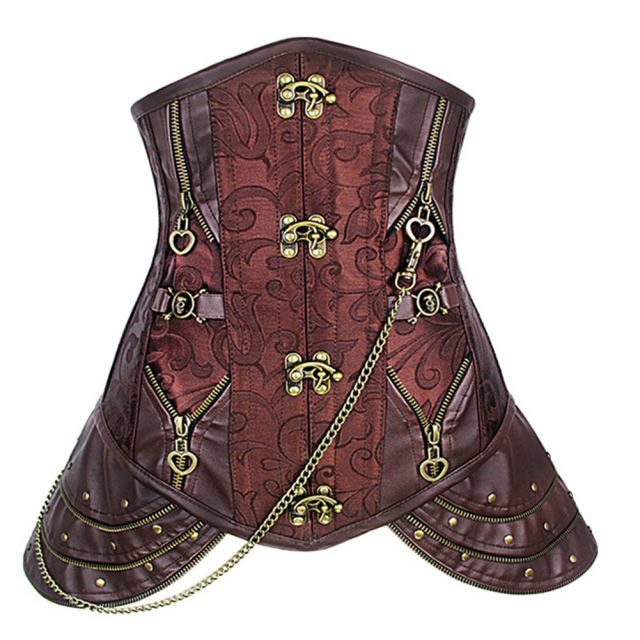 Brown Steampunk Overbust Corselet For Women Sexy Leather Corset PQ1042